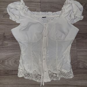 SHEIN White Lace Trim Blouse Size Small
